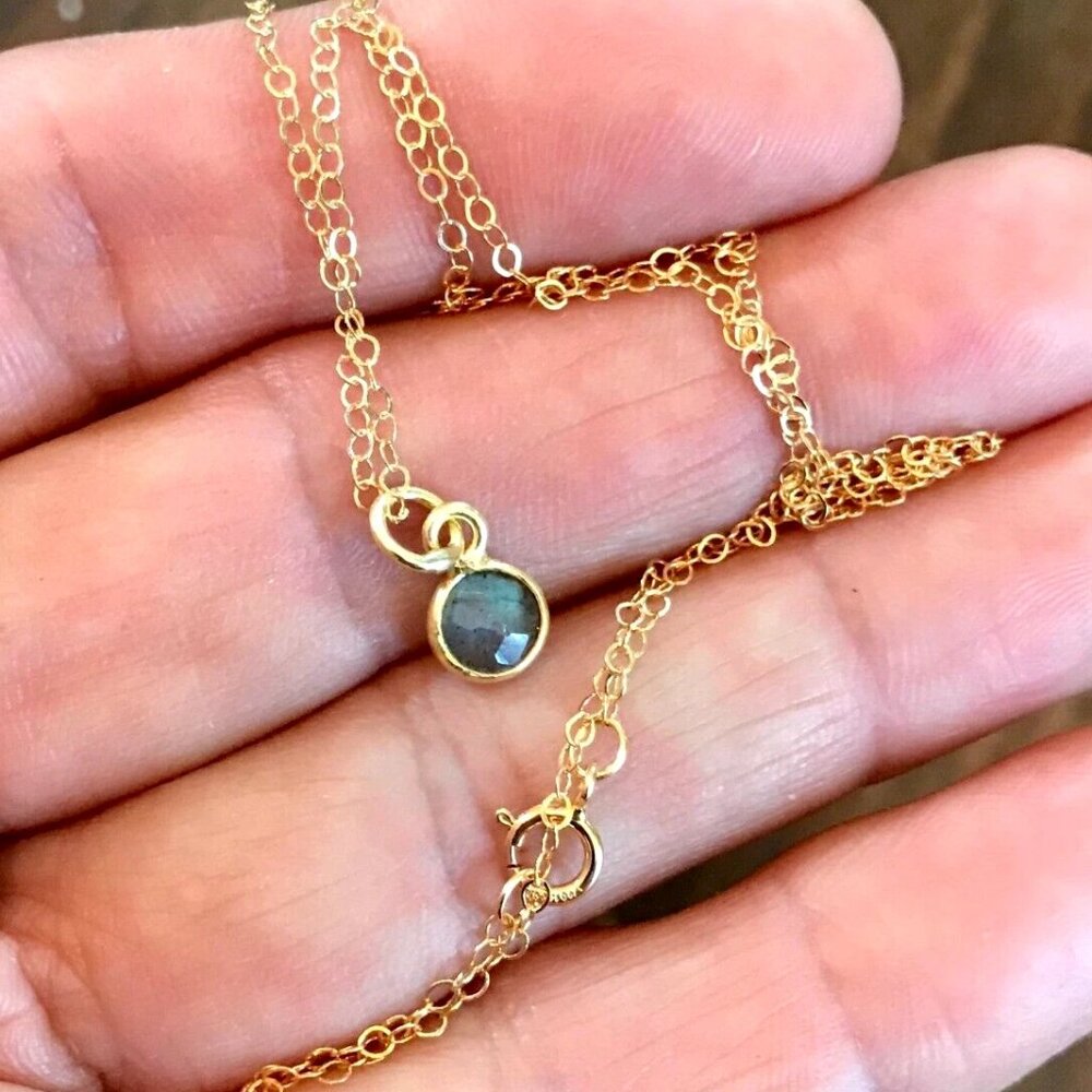 Sundance $88 NEW 16" LABRADORITE 14k GF Pendant Chain Dainty Handmade Necklace